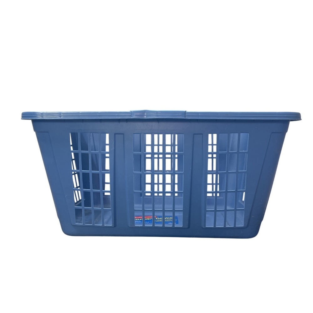 Vtg Rubbermaid 2965  Blue Rectangle Laundry‎ Basket Weave 22x16x11 Grannycore